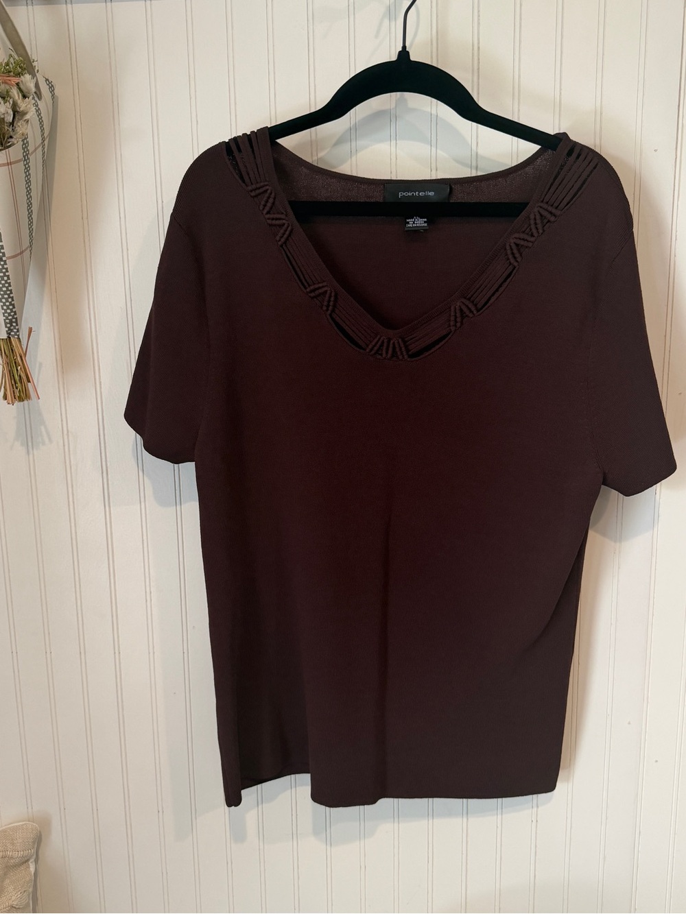 Vintage Brown Top XL | Short Sleeve Minimalist Blouse